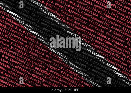 Die Flagge von Trinidad und Tobago wird auf dem Bildschirm mit dem Programmcode dargestellt. Das Konzept der modernen Technik und der Standortentwicklung. Trinidad und Tobago Stockfoto