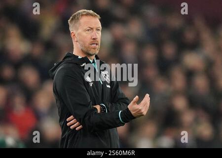 Aktenfoto vom 14.01.2025 von Graham Potter. West Hams Suche nach einem Stürmer geht weiter, aber der neue Boss Graham Potter hat bereits gezeigt, dass er keinen braucht. Ausgabedatum: Mittwoch, 15. Januar 2025. Stockfoto