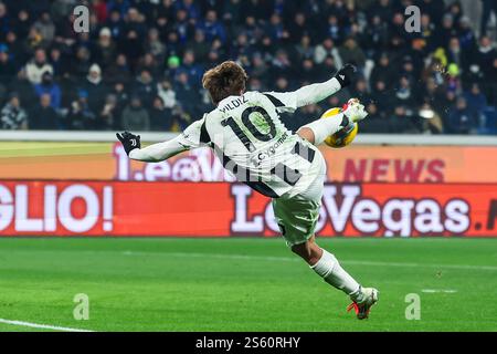 Bergamo, Italien. Januar 2025. Kenan Yildiz vom Juventus FC wurde 2024/25 während des Fußballspiels der Serie A zwischen Atalanta BC und Juventus FC im Gewiss Stadium gesehen Stockfoto