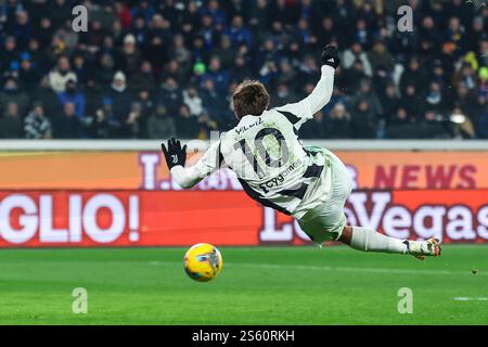 Bergamo, Italien. Januar 2025. Kenan Yildiz vom Juventus FC wurde 2024/25 während des Fußballspiels der Serie A zwischen Atalanta BC und Juventus FC im Gewiss Stadium gesehen Stockfoto
