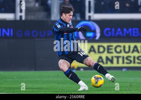 Bergamo, Italien. Januar 2025. Nicolo Zaniolo von Atalanta BC wurde 2024/25 während des Fußballspiels der Serie A zwischen Atalanta BC und Juventus FC im Gewiss Stadium gesehen Stockfoto