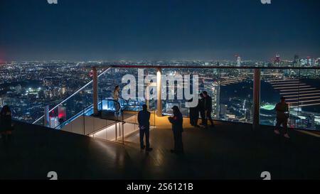 Nachtansicht auf Tokio City von der Aussichtsplattform Sky Tower, Scramble Square, Tokio, Japan Stockfoto