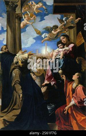 Die Madonna dei Bargellini, auch bekannt als Pala Bargellini, ist ein Ölaltar von Ludovico Carracci aus dem Jahr 1588. Sie wird in der Pinacoteca Nazionale di Bologna gehalten. Stockfoto