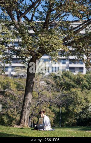 Valencia, Spanien, 15. Januar 2025. Der Turia-Garten in Valencia ist etwa 9 Kilometer lang und erstreckt sich über eine Fläche von rund 110 Hektar. Damit ist er in diesem Jahr einer der größten städtischen Parks Spaniens. Das Magazin Forbes hat Valencia zur besten Stadt der Welt erklärt, die in den Ruhestand gehen kann. Quelle: Eduard Ripoll. Stockfoto