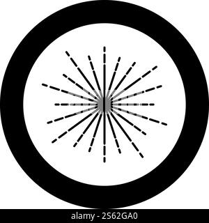 Sunburst Feuerwerk Strahlen Radialstrahl Strahllinien Sparkle Glaze Flare Starburst konzentrische Strahlungslinien Symbol im Kreis rund schwarz Farbe Vektor Illustration flach Stil einfaches Bild. Sunburst Fireworks Rays Radial Ray Strahllinien Sparkle Glaze Flare Starburst konzentrische Strahlungslinien Symbol im Kreis rund schwarz Farbe Vektor Illustration flach Stil Bild Stock Vektor