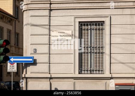 Detail des Gebäudes an der Piazza Bandiera in Mailand, Italien Stockfoto