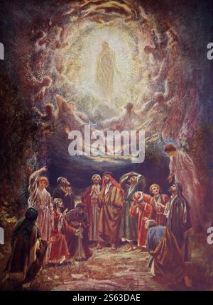 Farbtafel der Himmelfahrt Jesu Christi aus dem Jahr 1906/10 das Leben Jesu von Nazareth in Farben dargestellt Stockfoto