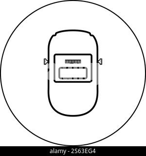 Schweißmaske Schweißer Gesichtsschutz individuelles Schutzsymbol im Kreis rund Umriss schwarz Farbe Vektor Illustration flache Art einfaches Bild. Schweißmaske Schweißer Gesichtsschutz individuelles Schutzsymbol im Kreis rund Umriss schwarz Farbe Vektor Illustration flache Stil Bild Stock Vektor