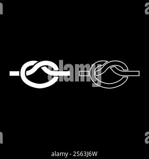 Knoten Seil gebunden Knoten Verbinden Konzept Schlinge Symbol Kontur Set weiß Farbe Vektor Illustration flach Stil einfaches Bild. Knoten Seil gebunden Knoten Verbinden Konzept Schlinge Symbol Kontur Set weiß Farbe Vektor Illustration flach Stil Bild Stock Vektor