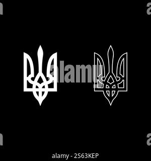 Wappen der Ukraine Staatsemblem nationales ukrainisches Symbol Trident Icon Umriss Set weiße Farbe Vektor Illustration flache Stil einfaches Bild. Wappen der Ukraine Staatswappen nationales ukrainisches Symbol Trident Icon Umriss Set weiße Farbe Vektor Illustration flache Stil Bild Stock Vektor