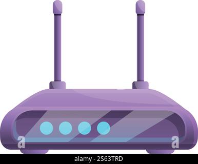 Violettes Routersymbol. Cartoon des violetten Routervektorsymbols für Webdesign isoliert auf weißem Hintergrund. Violettes Routersymbol, Cartoon-Stil Stock Vektor