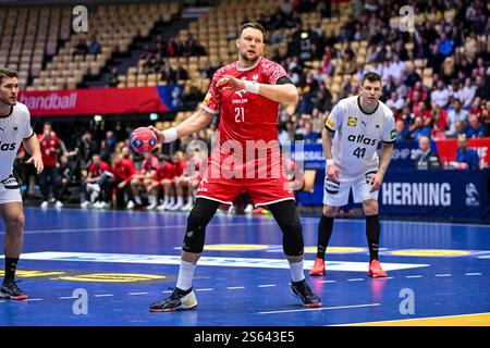 Herning, Dänemark. Januar 2025. Kamil Syprzak von der polnischen Nationalmannschaft während der IHF Männer - Handball-Weltmeisterschaft - Deutschland gegen Polen, Handballspiel in Herning, Dänemark, 15. Januar 2025 Credit: Independent Photo Agency/Alamy Live News Stockfoto