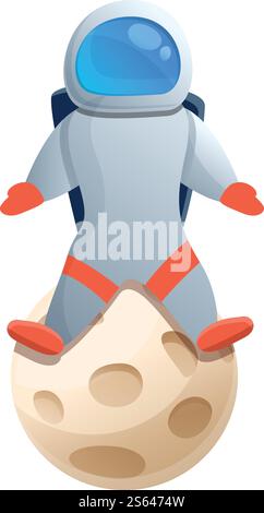Astronaut auf dem Mond. Cartoon des Astronauten auf Mondvektorsymbol für Webdesign isoliert auf weißem Hintergrund. Astronaut auf dem Mond, Ikone im Cartoon-Stil Stock Vektor