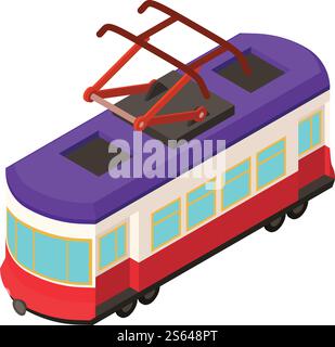 Symbol der Straßenbahn in der Stadt. Isometrisch des Stadtbahn-Auto-Vektorsymbols für Web-Design isoliert auf weißem Hintergrund. Symbol der Stadtbahn, isometrischer Stil Stock Vektor