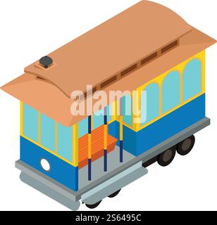 Symbol für Retro-Straßenbahnwagen. Isometrisch des Retro-Straßenbahnvektorsymbols für Webdesign isoliert auf weißem Hintergrund. Retro-Tram-Car-Symbol, isometrischer Stil Stock Vektor