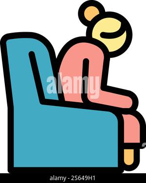 Ältere Frau im Sessel Icon. Umreißen Sie ältere Frau im Sessel Vektor-Symbol für Webdesign isoliert auf weißem Hintergrund. Seniorin im Sessel Ikone, Umrissstil Stock Vektor