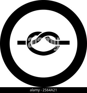 Knoten Seil gebunden Knoten Verbinden Konzept Schlinge Symbol im Kreis Runde schwarze Farbe Vektor Illustration flache Stil einfaches Bild. Knoten Seil gebunden Knoten Verbinden Konzept Schlinge Symbol in Kreis Runde schwarze Farbe Vektor Illustration flache Stil Bild Stock Vektor