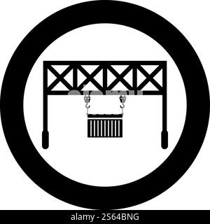 Hafenlader Eisenbahnkran mit Frachtcontainer Hebegut Logistiktechnologie Terminal Service Symbol im Kreis rund schwarze Farbe Vektor Illustration flache Art einfaches Bild. Hafenlader Eisenbahnkran mit Frachtcontainer Hebegut Logistiktechnologie Terminal Service Symbol im Kreis rund schwarze Farbe Vektor Illustration flache Stil Bild Stock Vektor