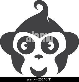 Flaches Design mit Affenkopf-Logo und Vektor Stock Vektor