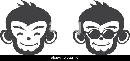 Flaches Design mit Affenkopf-Logo und Vektor Stock Vektor