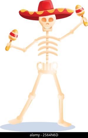 Mexikanische Maracas Skelett-Ikone. Zeichentrick des mexikanischen Maracas Skelett-Vektor-Icons für Webdesign isoliert auf weißem Hintergrund. Mexikanische Maracas Skelett-Ikone, Cartoon-Stil Stock Vektor