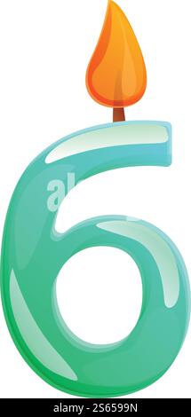 Kerzensymbol mit sechs Ziffern. Cartoon von sechs Zahlen Kerzenvektor-Symbol für Web-Design isoliert auf weißem Hintergrund. Kerzensymbol mit sechs Zahlen, Cartoon-Stil Stock Vektor