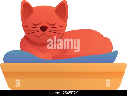 Symbol für schlafende Katze in Box. Cartoon der schlafenden Katze in Box Vektor-Symbol für Web-Design isoliert auf weißem Hintergrund. Schlafende Katze in Box, Zeichentrickstil Stock Vektor