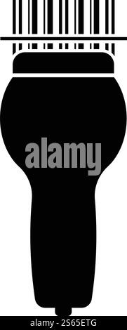 Scannen von Barcode mit Handscanner Symbol Schwarze Farbe Vektor Illustration flache Art einfaches Bild. Scannen des Barcodes mit dem Handscanner-Symbol Schwarzes Farbvektor-Illustration flaches Bild Stock Vektor