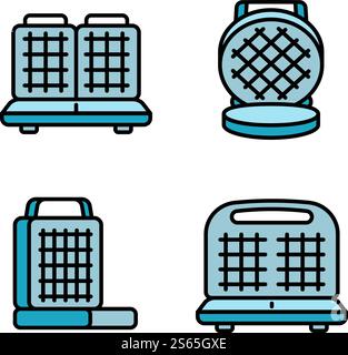Waffeleisen-Symbole. Umrisssatz von Waffle-Iron Vektor-Symbolen für Webdesign isoliert auf weißem Hintergrund. Waffeleisen-Ikonen Set, umrissener Stil Stock Vektor