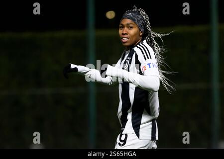 Formello, Italien. Januar 2025. Lindsey Thomas von Juventus FC während des Fußballspiels der Frauen Coppa Italia 2024/2025 zwischen SS Lazio und Juventus FC im Sportzentrum Formello in Rom (Italien) am 15. Januar 2025. Quelle: Insidefoto di andrea staccioli/Alamy Live News Stockfoto