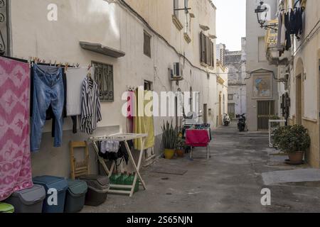 Gasse im historischen Zentrum von Gallipoli, Apulien, Salento, Italien, Europa Stockfoto