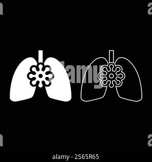 Coronavirus geschädigte Lungen Virus Corona atack Essen Lunge Konzept COVID 19 infizierte Tuberkulose Icon Umriss Set weiß Farbe Vektor Illustration flache Stil einfaches Bild. Coronavirus geschädigte Lungen Virus Corona atack Essen Lunge Konzept COVID 19 infizierte Tuberkulose Icon Umriss Set weiße Farbe Vektor Illustration flache Stil Bild Stock Vektor