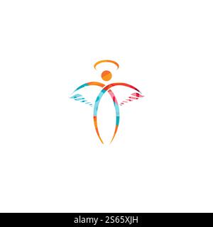 Abstraktes Angel Vector Logo-Design. Repräsentiert das Konzept von Religion, Freundlichkeit und Nächstenliebe. Stock Vektor