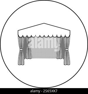 Pavillon für Einkaufen Business Zelt Festzelt für Werbung Icon im Kreis Runde Umriss schwarze Farbe Vektor Illustration flache Art einfaches Bild. Pavillon für Einkaufen Business Zelt Festzelt für Werbung Icon im Kreis Runde Umriss schwarze Farbe Vektor Illustration flache Stil Bild Stock Vektor