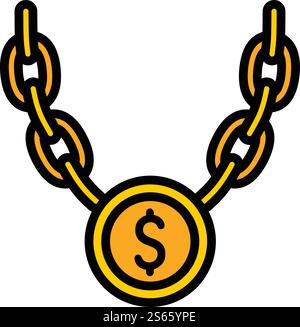 Das Symbol der Halskette mit der Dollarmünze. Umriss Dollar Münze Halskette Vektor-Symbol für Web-Design isoliert auf weißem Hintergrund. Dollarmünze Halskette Ikone, umrissener Stil Stock Vektor