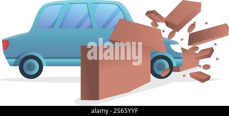 Symbol für Autowand-Unfall. Cartoon des Autowand-Unfall-Vektor-Icons für Web-Design isoliert auf weißem Hintergrund. Autowand Unfallsymbol, Cartoon-Stil Stock Vektor