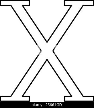 Chi griechisches Symbol Großbuchstabe Großbuchstabe Schriftart Symbol Umrandung schwarzer Farbvektor Illustration flacher Stil einfaches Bild. Chi griechisches Symbol Großbuchstabe Großbuchstaben Symbol Umrandung schwarzer Farbvektor Illustration flaches Bild Stock Vektor