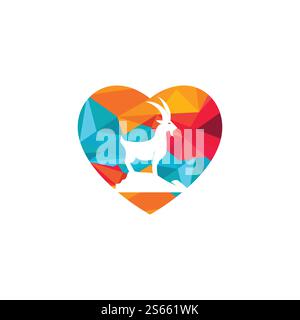 „Love Goat“-Logo-Vorlage im Vektordesign. Ein Bartziegen-Logo. Stock Vektor