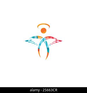 Abstraktes Angel Vector Logo-Design. Repräsentiert das Konzept von Religion, Freundlichkeit und Nächstenliebe. Stock Vektor