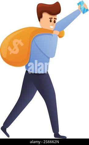 Mann trägt Geldbeutel-Symbol. Cartoon des Mannes tragen Geldbeutel Vektor-Symbol für Web-Design isoliert auf weißem Hintergrund. Mann trägt Geldbeutel-Ikone, Cartoon-Stil Stock Vektor