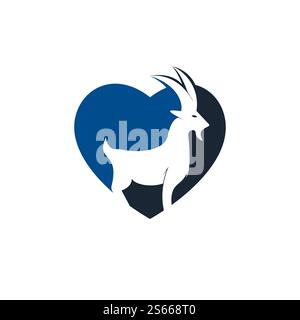 „Love Goat“-Logo-Vorlage im Vektordesign. Ein Bartziegen-Logo. Stock Vektor