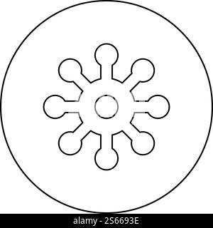 Virus Corona Infektion Coronavirus COVID-19 Infektion Virologie Icon im Kreis Runde Umrandung schwarz Farbe Vektor Illustration flach Stil einfaches Bild. Virus Corona Infektion Coronavirus COVID-19 Infektion Virologie Symbol im Kreis Runde Umrandung schwarz Farbe Vektor Illustration flache Stil Bild Stock Vektor