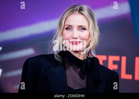 Berlin, Deutschland. Januar 2025. Cameron Diaz, Schauspielerin, kommt zur Sondervorführung des Films „Back in Action“ im Zoo Palast. Quelle: Christoph Soeder/dpa/Alamy Live News Stockfoto