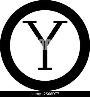 Upsilon griechisches Symbol Großbuchstabe Großbuchstabe Schriftart Symbol im Kreis rund schwarz Farbe Vektor Illustration flach Stil einfaches Bild. Upsilon griechisches Symbol Großbuchstabe Großbuchstabe Symbol im Kreis rund schwarze Farbe Vektor Illustration flache Stil Bild Stock Vektor