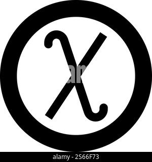 Chi griechisches Symbol kleiner Buchstabe Kleinbuchstabe Schriftart Symbol im Kreis rund schwarz Farbe Vektor Illustration flach Stil einfaches Bild. Chi griechisches Symbol kleiner Buchstabe Kleinbuchstaben Symbol im Kreis rund schwarze Farbe Vektor Illustration flache Stil Bild Stock Vektor