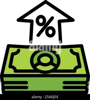 Symbol „Bargeld in Prozent“. Konturierungssymbol für Bargeld in Prozent für Webdesign isoliert auf weißem Hintergrund. Symbol für Bargeld in Prozent, Umrissstil Stock Vektor