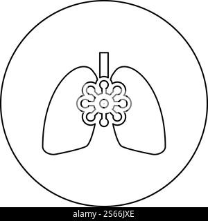 Coronavirus geschädigte Lungen Virus Corona atack Essen Lunge Konzept COVID 19 infizierte Tuberkulose Symbol im Kreis Runde Umrandung schwarze Farbe Vektor Illustration flache Stil einfaches Bild. Coronavirus geschädigte Lungen Virus Corona atack Essen Lunge Konzept COVID 19 infizierte Tuberkulose Symbol im Kreis Runde Umriss schwarze Farbe Vektor Illustration flache Stil Bild Stock Vektor