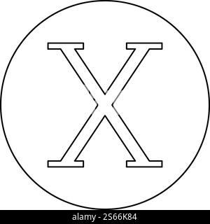 Chi griechisches Symbol Großbuchstabe Großbuchstabe Schriftart Symbol im Kreis rund Umrandung schwarz Farbe Vektor Illustration flach Stil einfaches Bild. Chi griechisches Symbol Großbuchstabe Großbuchstabe Symbol im Kreis rund Umrandung schwarzer Farbvektor Illustration flaches Bild Stock Vektor