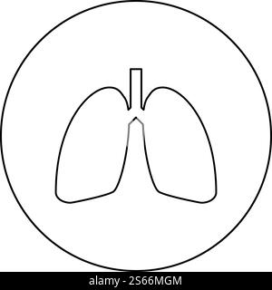 Lungen menschliches Symbol im Kreis rund Umriss schwarz Farbe Vektor Illustration flache Art einfaches Bild. Lungen menschliches Symbol im Kreis rund Umriss schwarze Farbe Vektor Illustration flache Stil Bild Stock Vektor