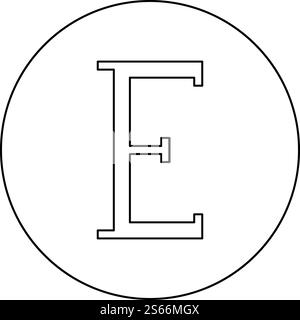 Epsilon griechisches Symbol Großbuchstabe Großbuchstabe Schriftart Symbol im Kreis rund Umrandung schwarz Farbe Vektor Illustration flach Stil einfaches Bild. Epsilon griechisches Symbol Großbuchstabe Großbuchstabe Symbol im Kreis rund Umrandung schwarzer Farbvektor Illustration flaches Bild Stock Vektor